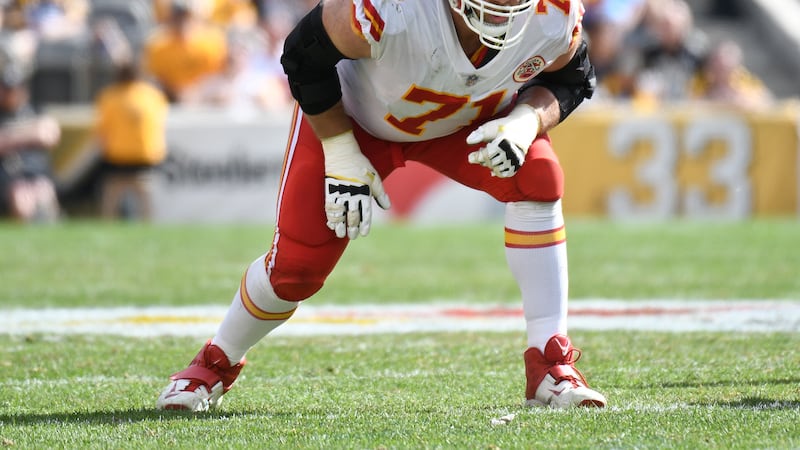 Kansas City Chiefs offensive tackle Mitchell Schwartz (71) plays in an NFL football game...