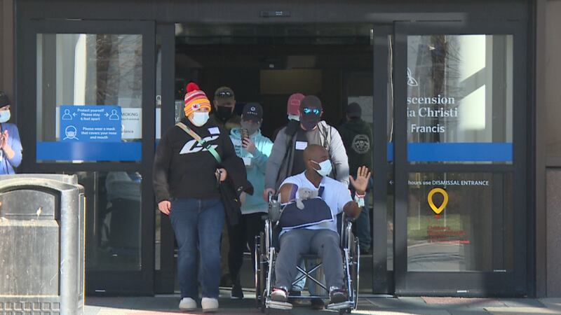 A wounded Wichita police officer is released from the hospital after being wounded on a call...
