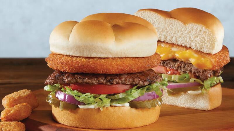The CurderBurger is a Deluxe ButterBurger topped with a large, disc-shaped Wisconsin cheese curd.