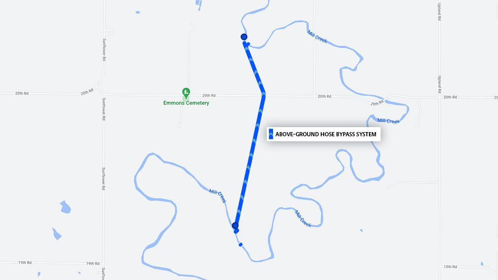 Map of creek bypass/diversion project at Milepost 14 incident of the Keystone Pipeline's oil...