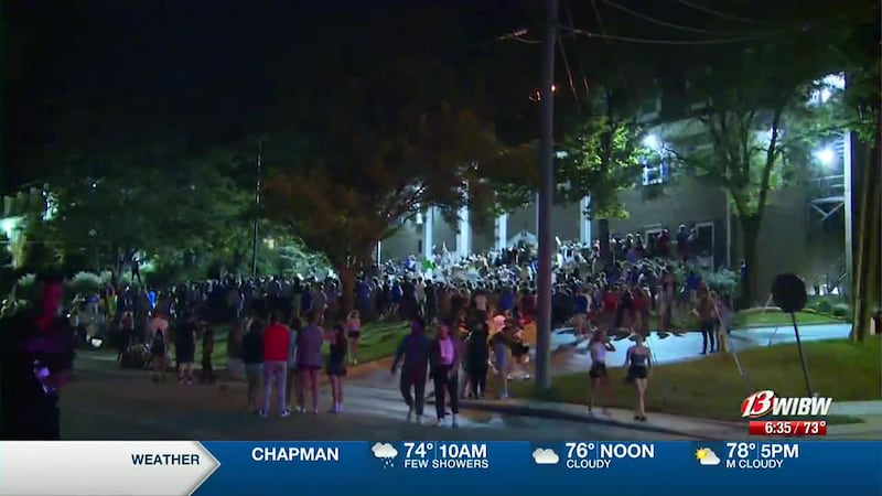 FILE - KU students call for removal of Phi Kappa Psi after alleged rape at the fraternity