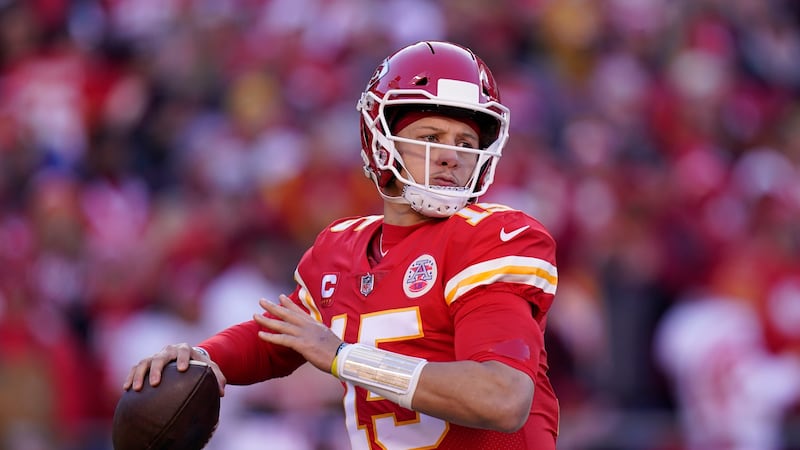 Kansas City Chiefs quarterback Patrick Mahomes (15) throws a pass during the first half of the...
