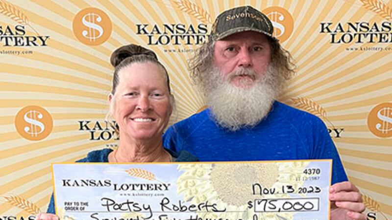 Patsy and Danny Roberts win $75,000 on a Kansas Lottery instant ticket.