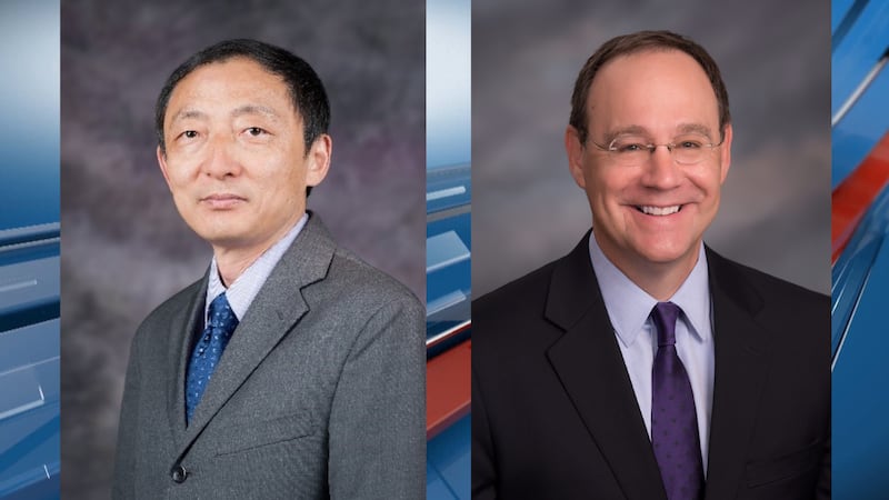 Yong-Cheng Shi (left), professor of grain science and industry, and Jeffrey Pickering (right),...